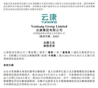 云康集团三季度业务更新：医联体业务高速增长