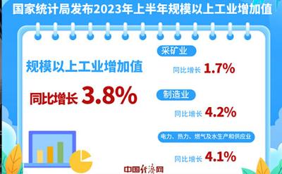 上半年我国规模以上工业增加值增长3.8%