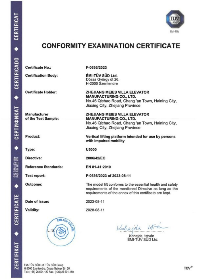 A6 美致別墅電梯獲TüV南德EN 81-41產(chǎn)品CE證書1025.png